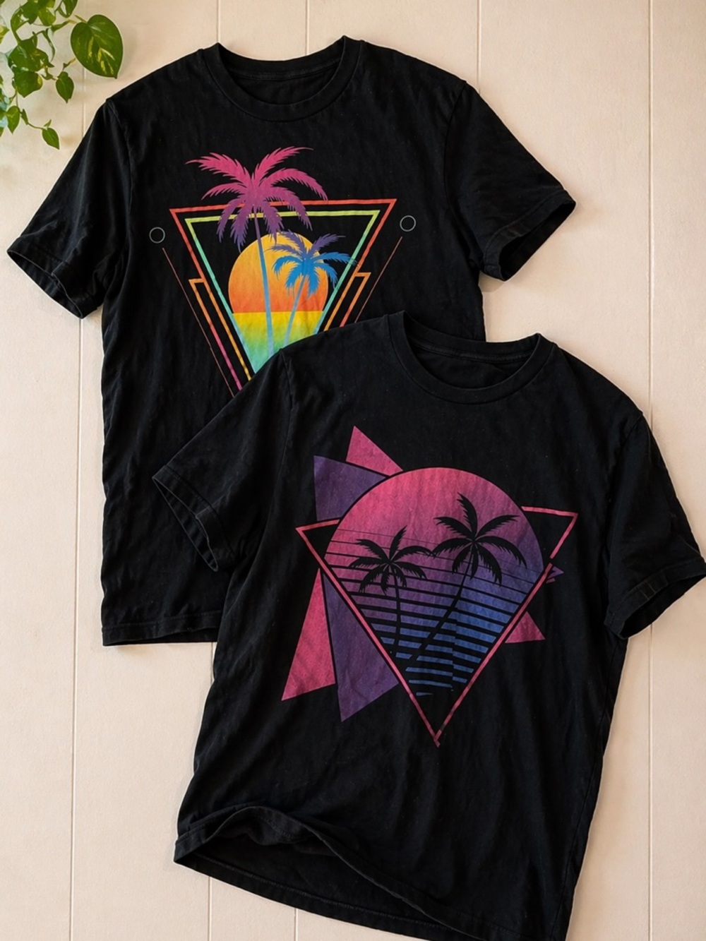 2 Men’s Graphic TShirt | Bundle | Black Retro Palm Tree & Tropical Tees | Size L